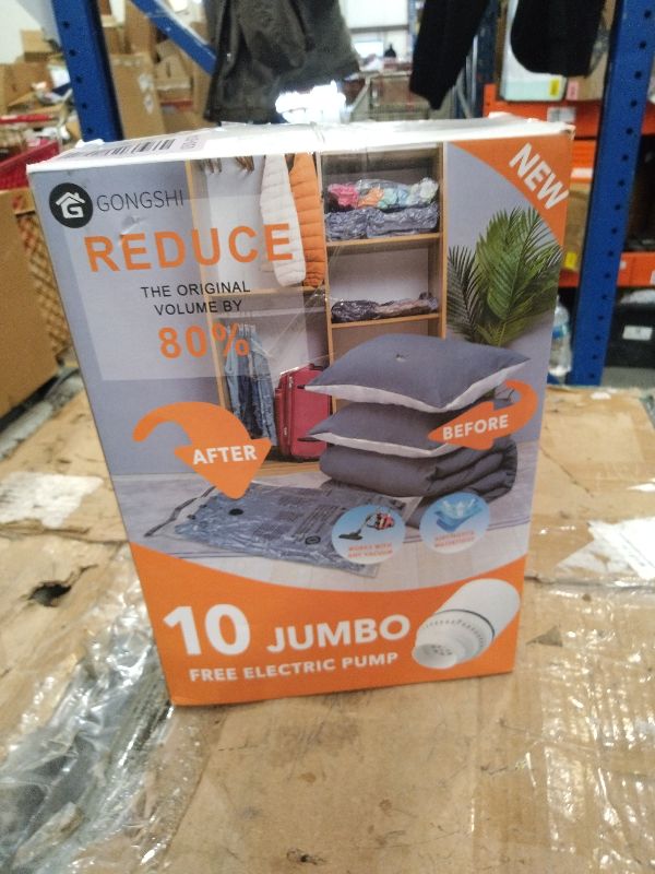 Photo 1 of 10 Jumbo Vacuum Storage Bags with Electric Pump, Space Saver Bag for Clothes, Mattress, Blanket, Duvets, Pillows, Comforters, Travel