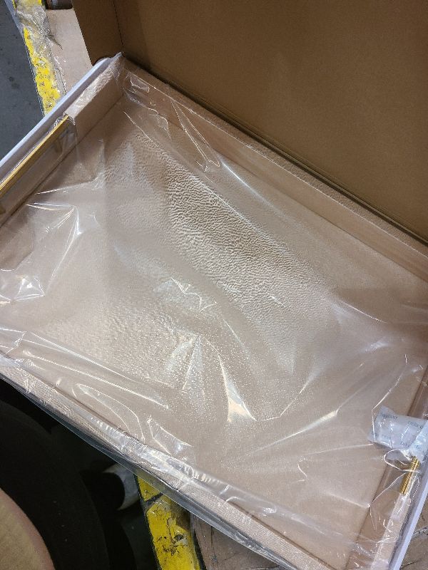 Photo 1 of 14x20 Inches Champagne Faux Leather Wrapped Wood Serving Tray with Metal Handles for Various Occasions, Ottoman, Home Decorative, Living Room, Coffee Table Organizer, Serving Breakfast On Bed