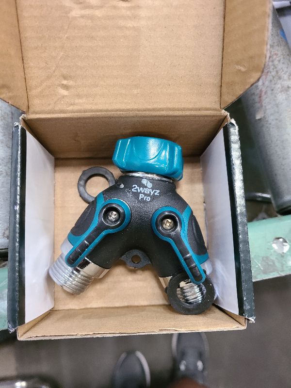 Photo 1 of 2WAYZ Hose Splitter 2 Way Heavy Duty Outdoor Faucet and Garden Connector - Water Spigot Splitter - Durable All-Metal Y Adapter with Shut-Off Valve - 4 x 4 x 1.5 Inches