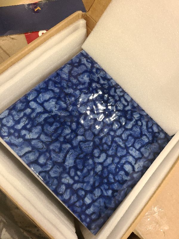 Photo 1 of 4 PCS Porcelain Swimming Pool Waterline Tile, 6" x 6" Blue Glazed Tile for Pool Floor Kitchen Backsplash Bathroom (1 Sq.Ft)