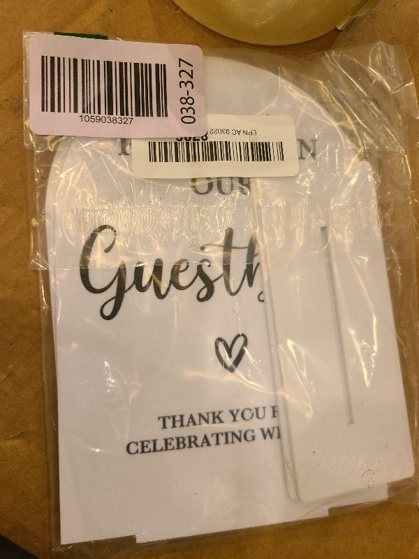 Photo 1 of 2 Pcs Acrylic Wedding Signs for Ceremony and Reception, Bridal Shower Decorations, Cards and Gifts Signs, Guest Book Sign, Arch Acrylic Table Top Sign with Holder for Wedding Reception (White)