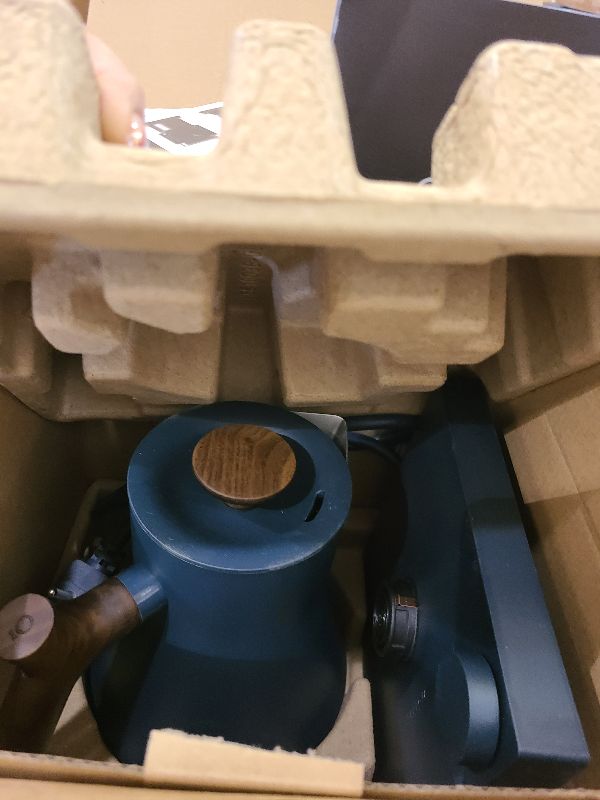 Photo 2 of Fellow Corvo EKG Pro Electric Tea Kettle - Quick Heating, Precise Temperature Control Electric Kettle, Scheduling, Built-in Brew Timer for Boiling Water - Stone Blue with Walnut Handle - 0.9 Liter
