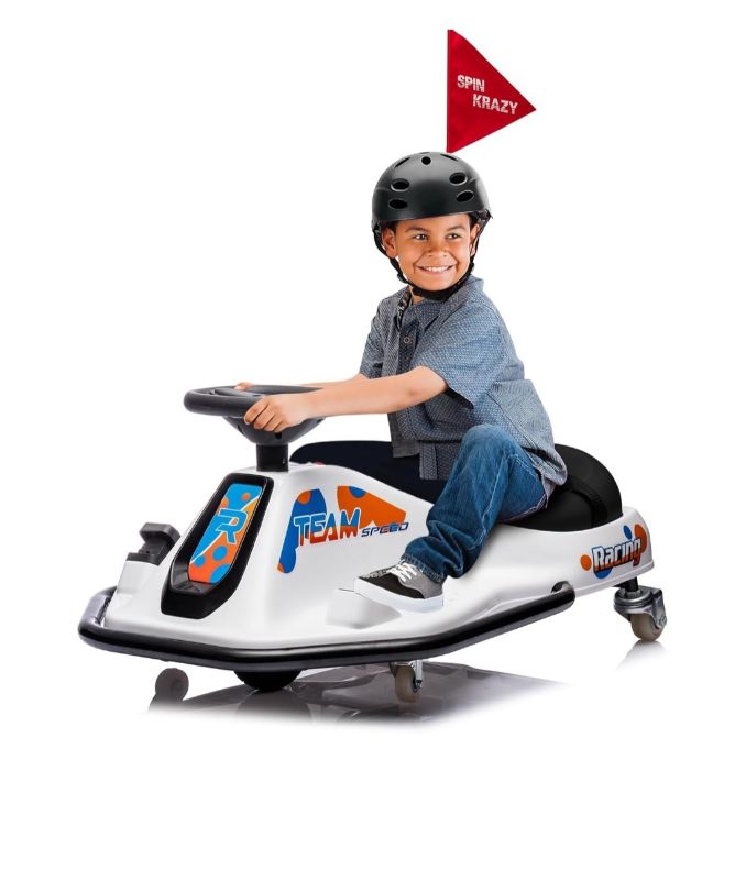 Photo 1 of 24V Electric Drifting Go Kart for Kids with High/Low Speed, 360 Degrees Rotating Ride On Drift Car, Flashing Lights, Flag, Music, Ride On Drift Car Toys Vehicles for Kids Ages 3+, White