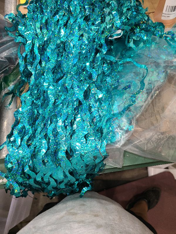 Photo 1 of 4 Pack Teal Aqua Blue Wavy Foil Fringe Curtains Party Decorations - 3.3 ft x 6.6 ft Sparkle Streamer Tinsel Curtain Party Photo Backdrops for Birthday Party Christmas Graduation Decoration