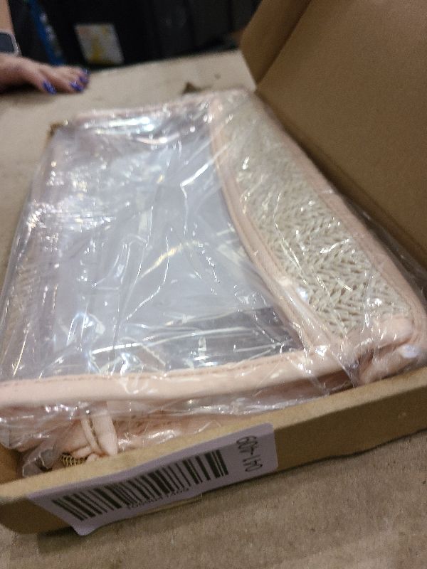 Photo 1 of 2Pcs Boho Patch Bag Clear Makeup Letter Bag, Waterproof Zipper Make up Bags Toiletry Pouch for Women Girls, Hollow Woven Clear Letter Patch Cosmetic Bags Transparent Organizer Pouch for Travel