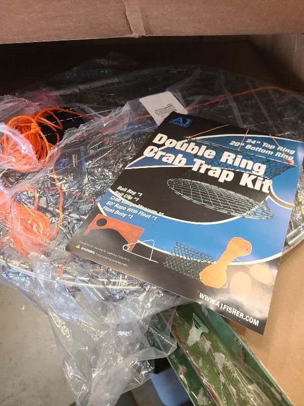 Photo 1 of 2 Pack Crab Trap Hoop Net Crab Pot 2 Ring Trap for Pier Dock Jetty Dungeness Rock Blue Crabs with Float, Line Bait Clip and Bag 24" x 20" x 14" (2 Pack)