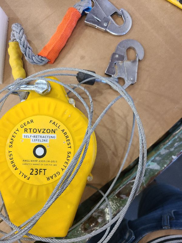 Photo 1 of 23FT RTOVZON Self Retracting Lifeline, Fall Arrest Fall Protection Dual Alloy Steel Hook Steel Wire Rope Heavy Duty Retractable Lanyard, Roofing Lifeline, SRL, Safety Lanyard