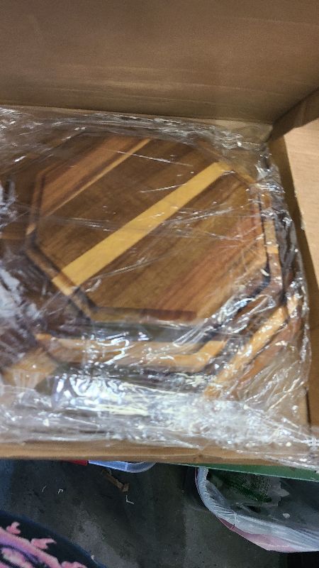 Photo 1 of 3 Pieces Acacia Wood Serving Tray Wooden Octagon Bread Fruit Platter Large Decorative Plates Charcuterie Cheese Platter Board Vegetable Food Dish for Salad Pizza Cupcakes (12 Inch, 10 Inch, 8 Inch)