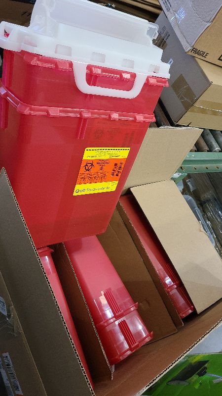Photo 1 of 3 Gallon BD Patient Room Sharps Container, Counter-Balanced Lid, Red - 305436 10 pack