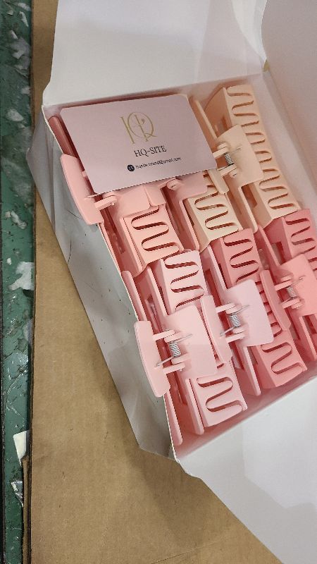 Photo 1 of 12 Pcs Pink Large Square Hair Claw Clips for Women, 4.3-Inch Matte Rectangle Claw, Strong Hold Non-slip Hair Clips for Thick & Thin Hair