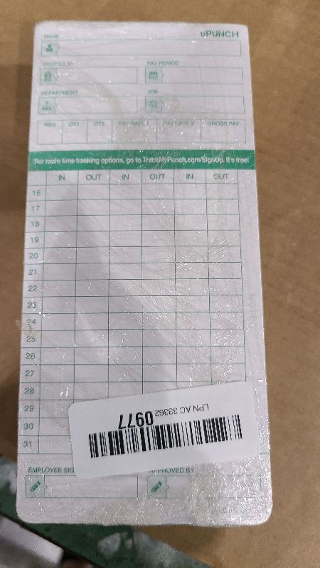 Photo 1 of 100 uPunch Time Cards for HN3000