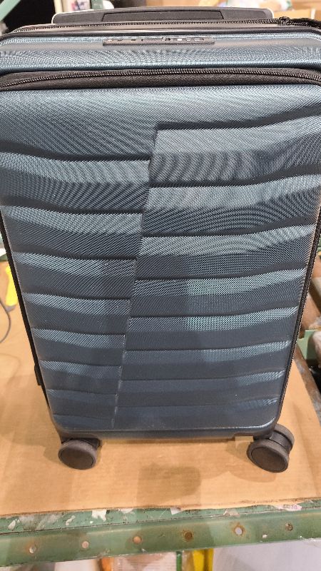 Photo 1 of 22×14×9 Airline Approved Carry On Expandable Luggage with Front Open Pocket, Spinner Wheels, ABS+PC Hardshell Small 20inch Suitcase with Protective Cover and Luggage Tag, Teal Blue