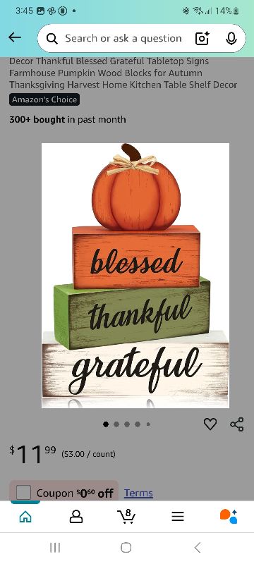 Photo 1 of 4 Pcs Fall Wooden Table Sign Fall Wooden Tiered Tray Decor Thankful Blessed Grateful Tabletop Signs Farmhouse Pumpkin Wood Blocks for Autumn Thanksgiving Harvest Home Kitchen Table Shelf Deco