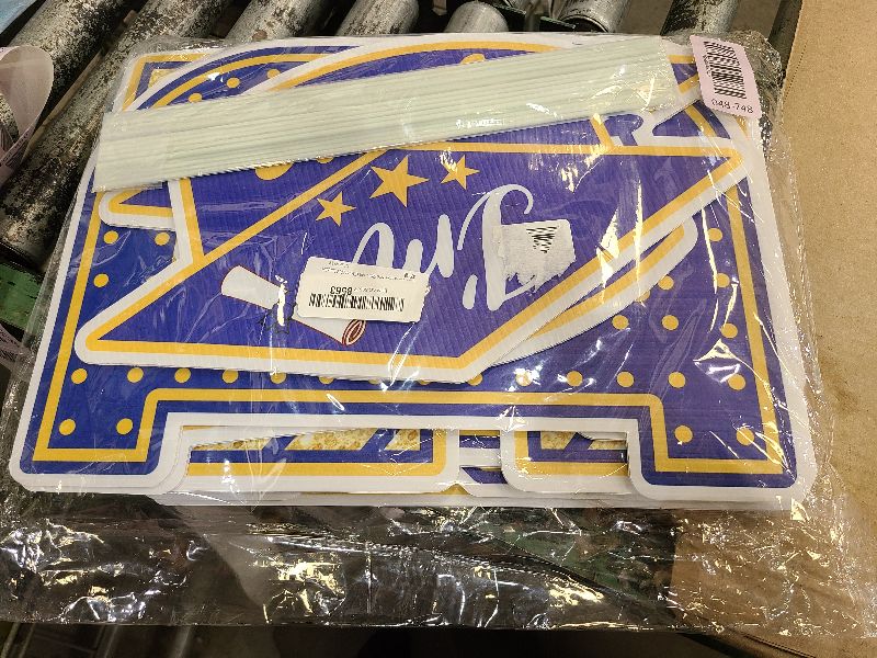 Photo 1 of 11 PCS Blue and Gold Graduation Decoration Class of 2025 Grad Yard Signs Congratulate Graduation Lawn Signs with 22 Stakes for Outdoor Graduation Party Supplies (Blue Gold)