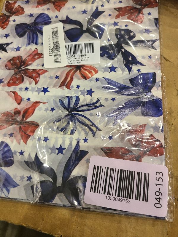 Photo 1 of 150 Sheets Red White Blue Bows Wax Paper Sheets for Food, 9.8 x 8.3 inch Patriotic Ribbons Patterns Greaseproof Wrapping Paper for 4th of July Party Sandwich Picnic Basket Liner Supplies