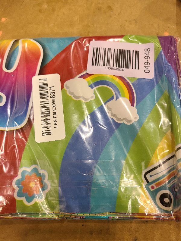 Photo 1 of 3 Pieces Plastic Groovy Tablecloths Retro Hippie Table Covers for Rectangle Table, Disposable Rainbow Party Decorations for 60s 70s Boho Themed Birthday Baby Shower Carnival Party (Tie Dye Style)