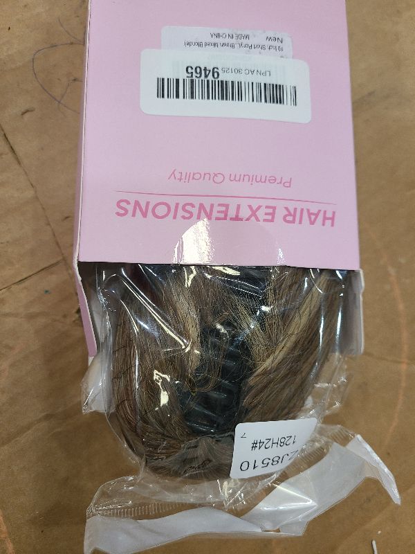 Photo 1 of 10 Inch Short Ponytail Extension - Clip in Ponytail Hair Extensions, Straight Pony Tails Hair Extensions, Synthetic Claw Clip Ponytail Extension for Women (Color: Light Brown Mixed Blonde)