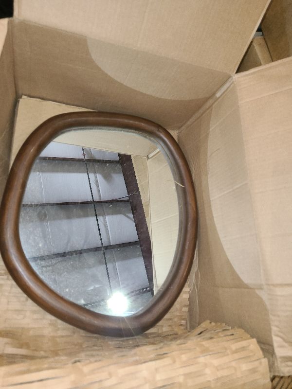 Photo 1 of **MSRP 29.99** MAGFLERUM Irregular Wall Mirror, 15 * 10 inch Asymmetrical Wood Mirrors, Small Wall Mirror, Hanging Vertically and Horizontally. Mirrors for Wall Decor (Black Walnut)