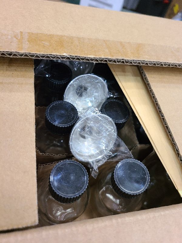 Photo 1 of 24 Pack, 2 oz Small Clear Glass Bottles w/Lid & 6 Stainless Steel Funnels - 60ml Boston Sample Bottles - Mini Travel Essential or Decorative Bottles for Potion, Juice, Wellness, Ginger Shots, Whiskey