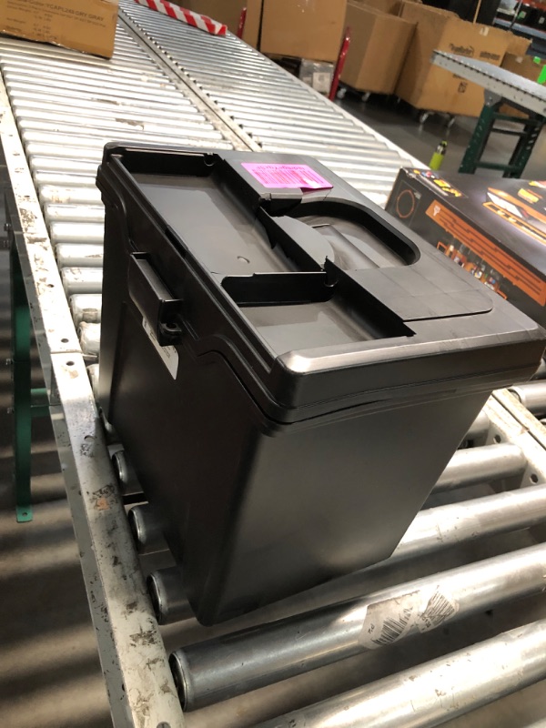 Photo 1 of ***DAMAGED LID***IRIS USA File Box with Lid File Organizer for Letter File w/ Organizer-Lid, Plastic Mobile Filing Organizer, Water Resistant Document Box, Portable File Box with Handle, Secure Buckle, Lockable, Black