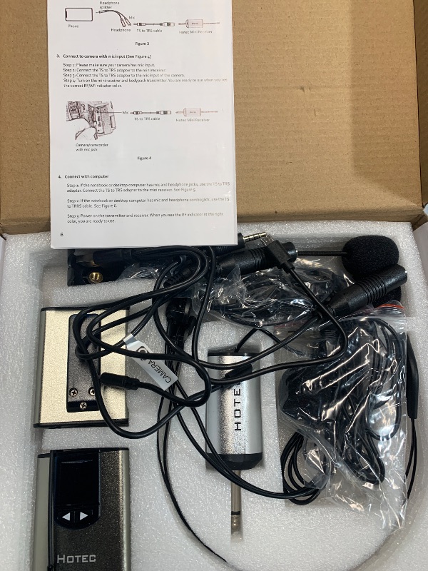 Photo 1 of (see all images) Hotec Wireless System with Dual Headset Microphones/Lavalier Lapel Mics and Bodypack Transmitters and One Mini