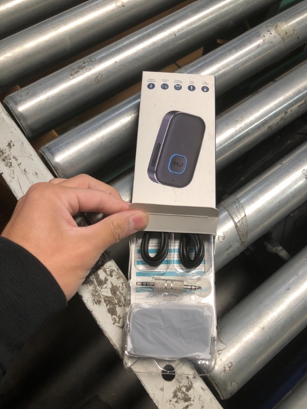 Photo 1 of (used/fair) COMSOON Bluetooth Receiver for Car, Noise Cancelling 3.5mm AUX Bluetooth Car Adapter, Wireless Audio Receiver for Home Stereo/Wired Headphones, Hands-Free Call, 16H Battery Life - Dark Gray