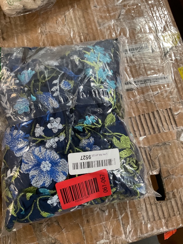 Photo 1 of (DAMAGED ZIPPER) (BAGGED) Maggy London Women's Garden Embroidered Mesh Halter Midi Dress-Perfect for Wedding Guest & Special Occasions, Blue/Green/Yellow, 12