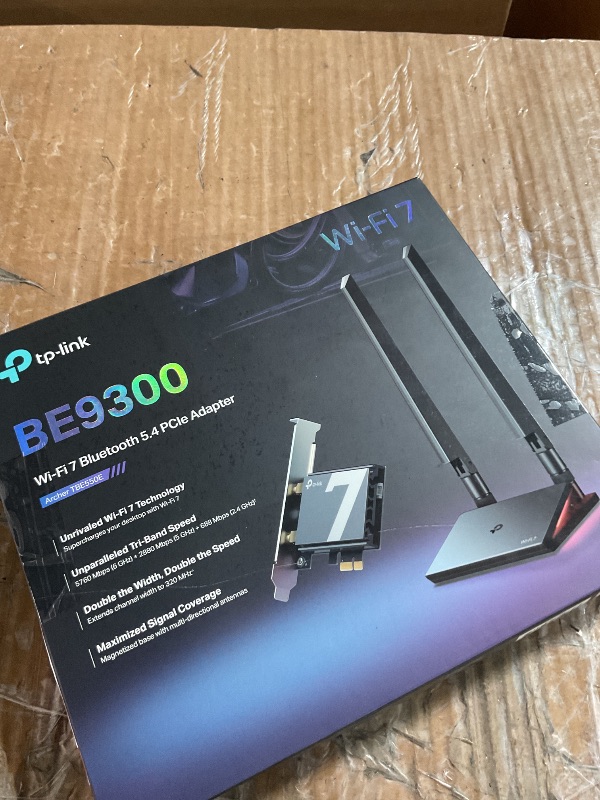 Photo 1 of TP-Link WiFi 7 BE9300 PCIe WiFi Card for Desktop PC(Archer TBE550E), Tri-Band Wireless Adapter, Bluetooth 5.4, Multicolor Status LED, Supports AMD/Intel Motherboard, Not Compatible with Windows 10