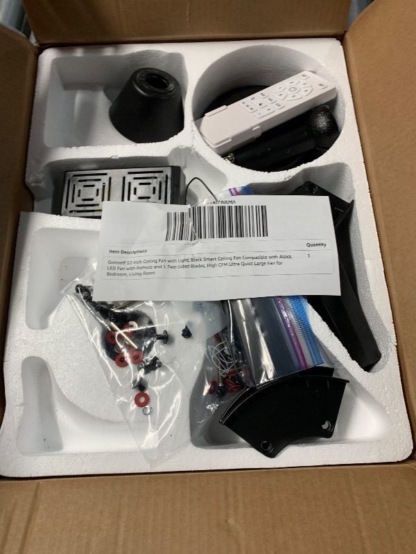 Photo 1 of (PARTS) (NOT FUNCTIONAL) Geinself 52 Inch Ceiling Fans with Lights, Black Smart Ceiling Fan Compatible with Alexa, LED Fan with Remote and 5 Two-Sided Blades, High CFM Ultra Quiet Large Fan for Bedroom, Living Room