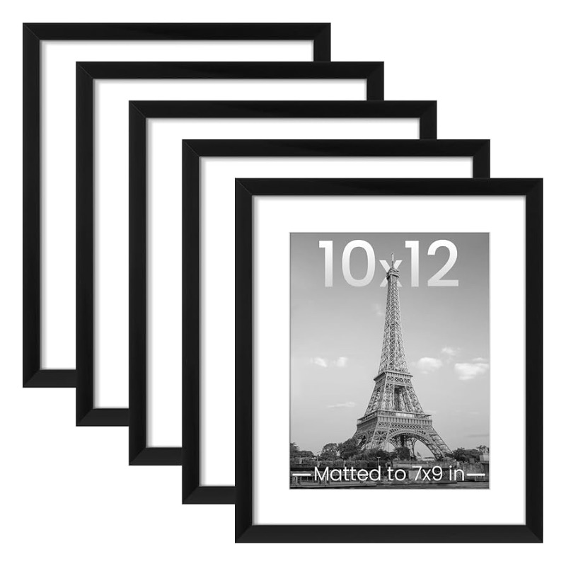 Photo 1 of (USED/FAIR) upsimples 10x12 Picture Frame Set of 5, Display Pictures 7x9 with Mat or 10x12 Without, Wall Gallery Poster Frames, Black