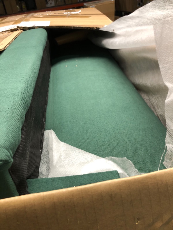 Photo 1 of (MISSING A FOOT) Shintenchi Small Modern Loveseat Couch Sofa, Mid Century Fabric Upholstered 2-Seat Sofa Couch Love Seats Furniture for Small Space,Living Room,Studio,Apartment with 2 Pillows,Green