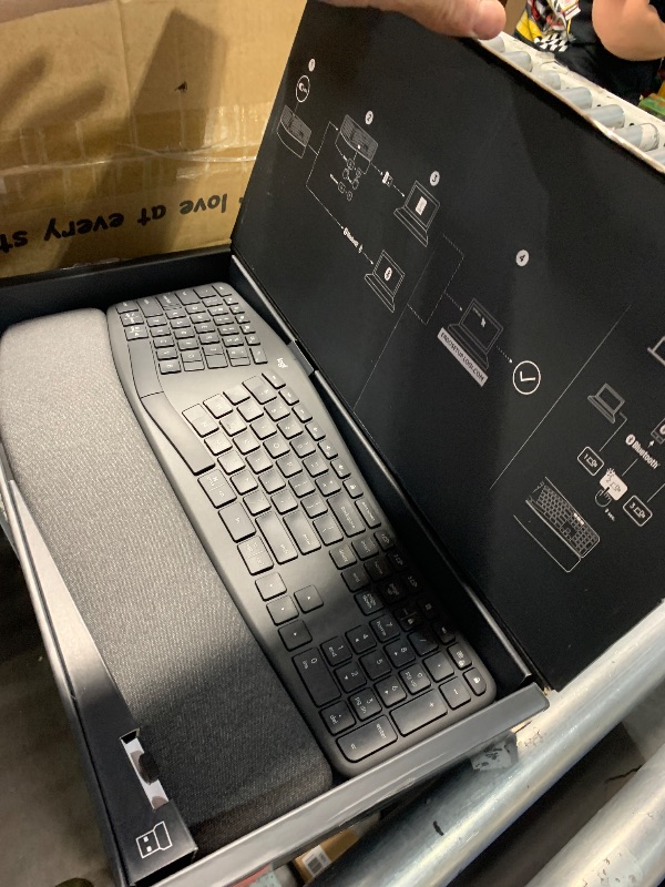 Photo 1 of (USED/FAIR) (MISSING BATTERY) (UNTESTED) Logitech ERGO K860 Wireless Ergonomic Keyboard - Split Keyboard, Wrist Rest, Natural Typing, Stain-Resistant Fabric, Bluetooth and USB Connectivity, Compatible with Windows/Mac, Black