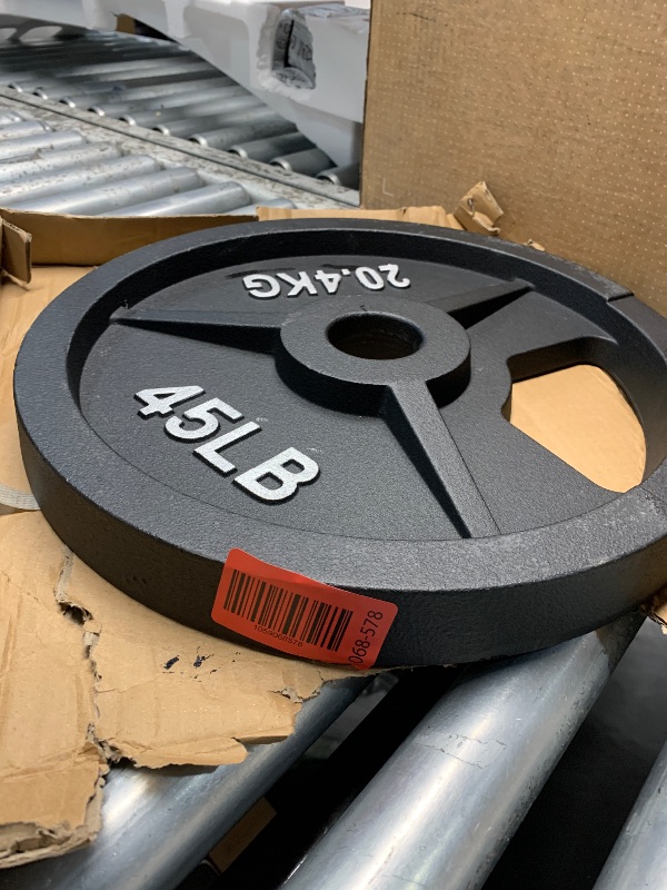 Photo 1 of (SINGLE) (DAMAGED) Fitvids Olympic Cast Iron 2-Inch Weight Plate for Strength Training & Weightlifting, Multiple Weights Available, 45LB 