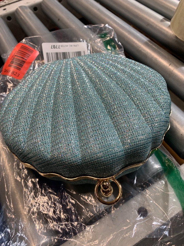 Photo 1 of (see all images) IAMUHI Women's Glitter Shell Handbag - Lovely Seashell Evening Clutch Bag, Chain strap - Blue