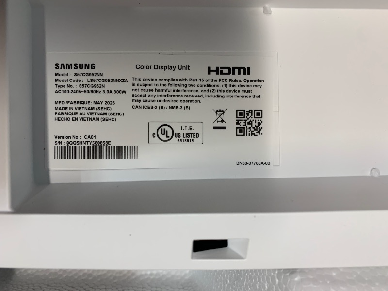 Photo 1 of **2 PARTS ON SCREEN ARE DISCOLORED, TURNS ON** Samsung 57" Odyssey Neo G9 (G95NC) Series Dual 4K UHD 1000R Curved Gaming Monitor, 240Hz, 1ms with DisplayPort 2.1, Quantum Mini-LED, DisplayHDR 1000, AMD FreeSync Premium Pro, LS57CG952NNXZA