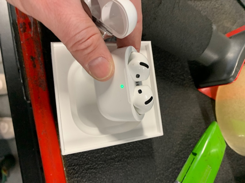 Photo 1 of ***(MAJOR DAMAGE/ SEE NOTES)***Apple AirPods 4 Wireless Earbuds, Bluetooth Headphones, Personalized Spatial Audio, Sweat and Water Resistant, USB-C Charging Case, H2 Chip, Up to 30 Hours of Battery Life, Effortless Setup for iPhone