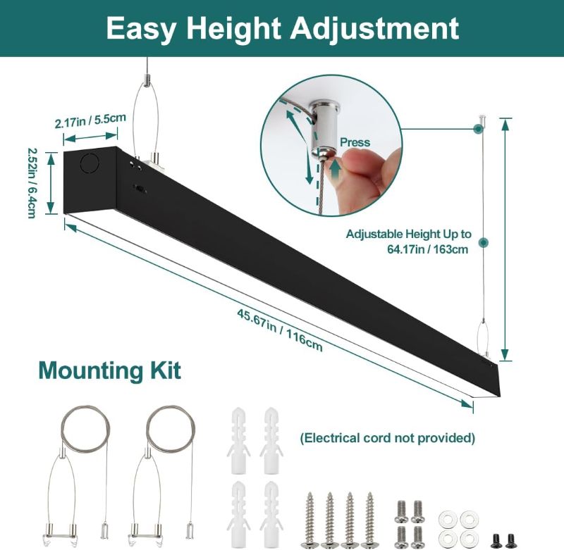 Photo 1 of (UNTESTED) kadision Linkable 4FT LED Linear Light, 3CCT 50/45/40/35/30W 0-10V Dimmable, Suspended Architectural Linear LED Light Fixture with Up/Down Lighting for Office, Retail, ETL-Listed 4-Pack
