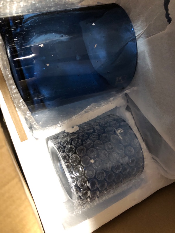 Photo 1 of (USED/FAIR) ARIAMOTION Blue Candle Holder for Pillar Set 3 Modern Glass Bubbles Hurricane Cylinder Vases Table centerpieces Home Decor Tabletop Kitchen Island Dining Room Coffee Bar 8" 5" 3.5" Height