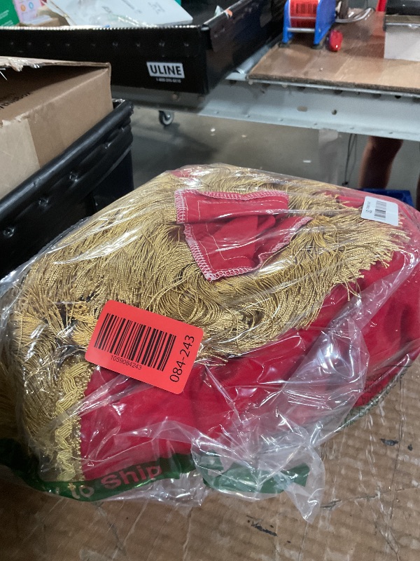 Photo 1 of ***(MINOR DAMAGE/ SEE NOTES)***F-CHU Red Tablecloth Thickset Velvet Tablecloth with Beautiful Gold Tassels Vintage Table Cloth for Home Decor Wedding, Party, Banquet and Events 60x86-Inch