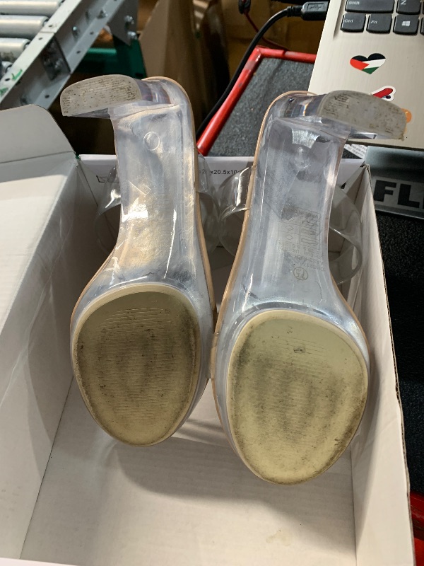 Photo 1 of ***(HEAVILY USED/ MINOR DAMAGE)***DREAM PAIRS Women's Clear Two Strap Open Toe High Block Chunky Slip on Dress Heel Sandals,Size 7.5,Nude/Clear-Tpu,DHS217
