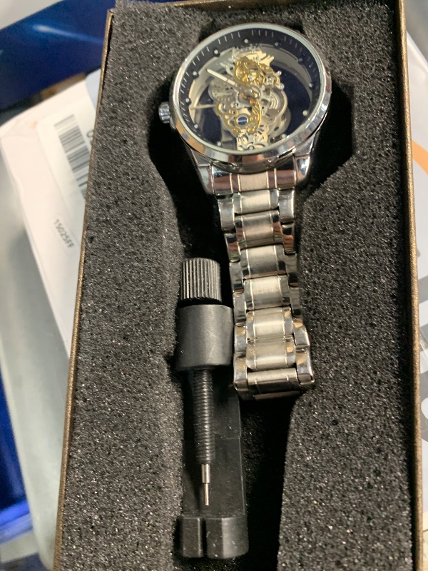 Photo 1 of ***(PARTS ONLY/ NON FUNCTIONAL)***Gosasa Business Men Watch Double Sided Hollow Transparent Analog Display Stainless Steel Quartz Waterproof Creative Male Wrist Watch (Silver S)