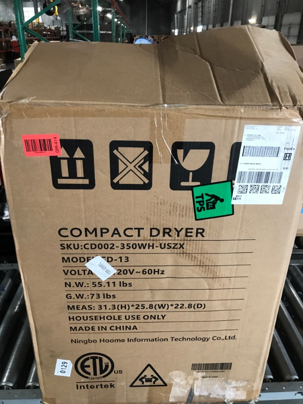 Photo 1 of ***(MAJOR DAMAGE/ SEE NOTES FOR DETAILS)***Euhomy Compact Laundry Dryer, 3.5 cu ft Front Load Stainless Steel Clothes Dryers With Exhaust Pipe, 1500W, LCD Control Panel Four-Function Portable Dryer For Apartments, Home, Dorm, White