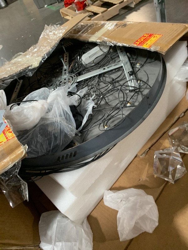 Photo 1 of ***MISSING PARTS*** IDEQUY Large Crystal Drop Chandeliers for High Ceiling 135 inches Long Spiral Staircase Chandeliers High Foyer Ceiling Light LED Dimmable 26 Light Black