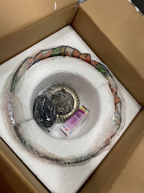 Photo 1 of (UNTESTED) FUMAT Tiffany Pendant Light Rose Flower Stained Glass Hanglamp 16 Inch Wide Shade Chandelier Hanging Lights Fixture 110V Ceiling Pendant Lamp 2PCS LED Bulb Included