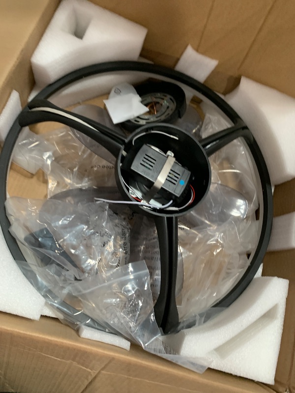 Photo 1 of **FOR PARTS ONLY**STERREN 20'' Modern Low Profile Ceiling Fan with Light, Bedroom LED Ceiling Fan with Remote Control, Bladeless Flush Mount Black Fan Lights Ceiling Fixtures for Living Room,Small Room