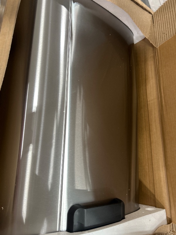 Photo 1 of (see images for damage) Amazon Basics Smudge Resistant Rectangular Trash Can With Soft-Close Foot Pedal, Brushed Stainless Steel
