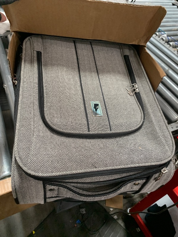 Photo 1 of ***(MAJOR DAMAGE/ SEE NOTES)***LONDON FOG Newcastle Softside Expandable Spinner Luggage, Black White Herringbone, Carry-On 20-Inch