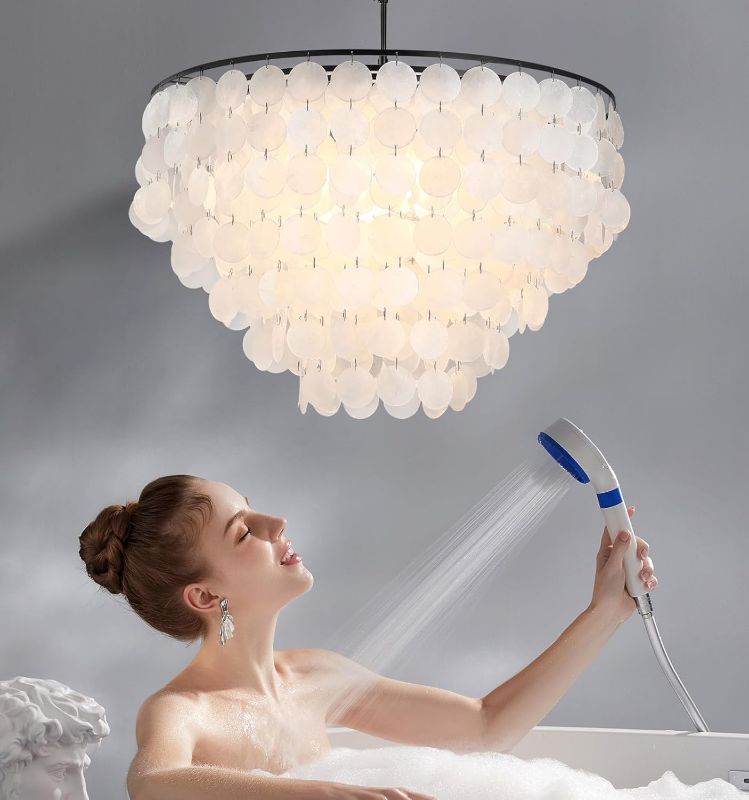Photo 1 of 
ZEDSUN Modern Capiz Chandelier Lighting 5 Lights, Natural Shell Hanging Ceiling Light Fixtures Contemporary Seashell Coastal Chandeliers for Living Room..