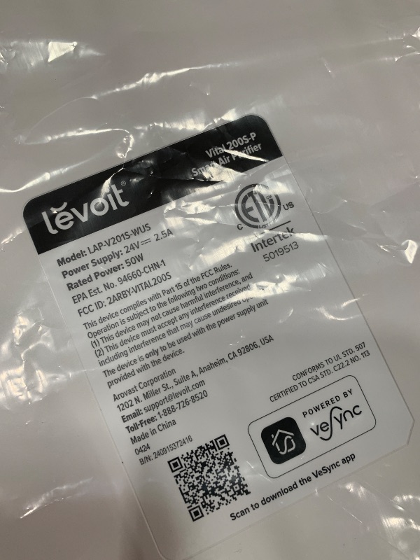 Photo 1 of ***PARTS ONLY*******LEVOIT Air Purifiers for Home Large Room Up to 1875 Ft² with Washable Pre-Filter, AHAM VERIFIDE, Air Quality Monitor, HEPA Sleep Mode for Allergies, Pet Hair in Bedroom, Vital 200S-P, White