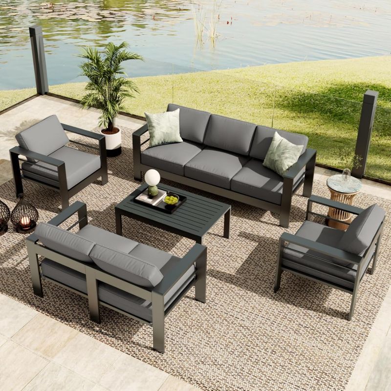 Photo 1 of ***************INCOMPLETE ITEM, THIS IS ONLY 1 BOX OUT OF A MULTI BOX SET******************
7 Seats Aluminum Patio Furniture Set, 5 Pieces Outdoor Sectional Sofa Conversation Set Sectional Sofa with 4" Armrest & 5" Thick Cushions & Coffee Table?Dark Grey
